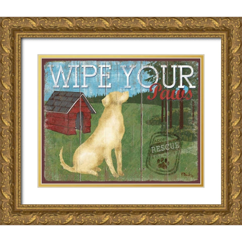 Wipe Your Paws Gold Ornate Wood Framed Art Print with Double Matting by Brent, Paul