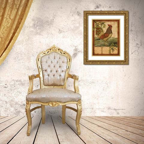 Tuscan Rooster II Gold Ornate Wood Framed Art Print with Double Matting by Brent, Paul