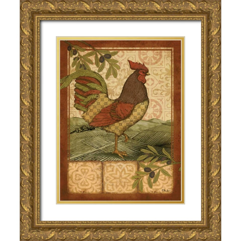 Tuscan Rooster II Gold Ornate Wood Framed Art Print with Double Matting by Brent, Paul