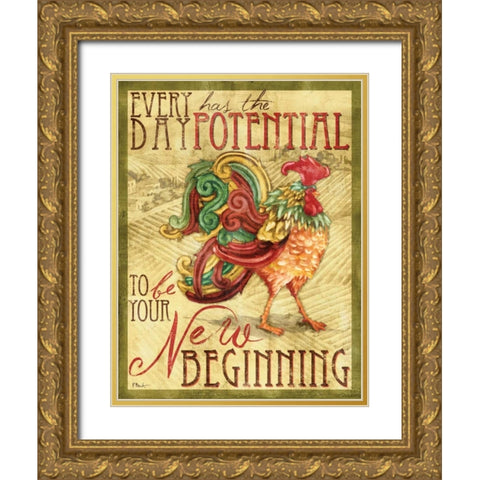 Daybreak Rooster I Gold Ornate Wood Framed Art Print with Double Matting by Brent, Paul