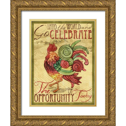 Daybreak Rooster II Gold Ornate Wood Framed Art Print with Double Matting by Brent, Paul