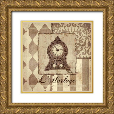 Provincial Clock Sq Gold Ornate Wood Framed Art Print with Double Matting by Brent, Paul