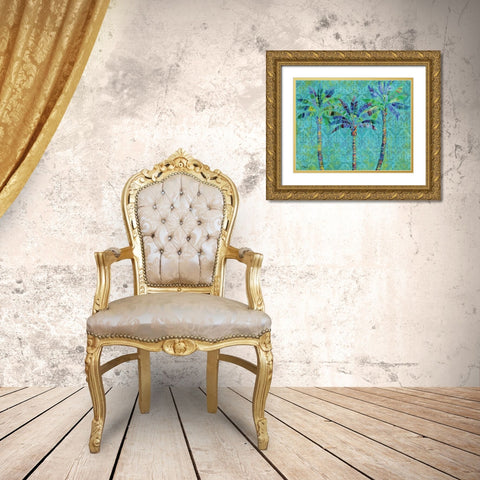 Paradise Palms Turquoise Gold Ornate Wood Framed Art Print with Double Matting by Brent, Paul