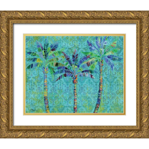 Paradise Palms Turquoise Gold Ornate Wood Framed Art Print with Double Matting by Brent, Paul