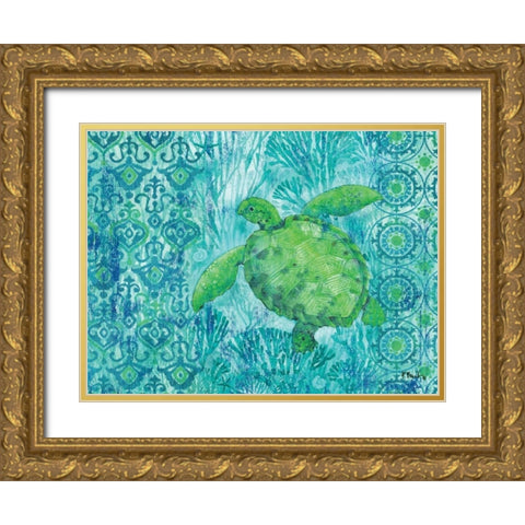 Turtle Batik Gold Ornate Wood Framed Art Print with Double Matting by Brent, Paul