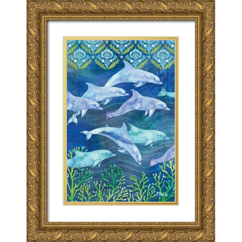 Dolphin Escape II Gold Ornate Wood Framed Art Print with Double Matting by Brent, Paul