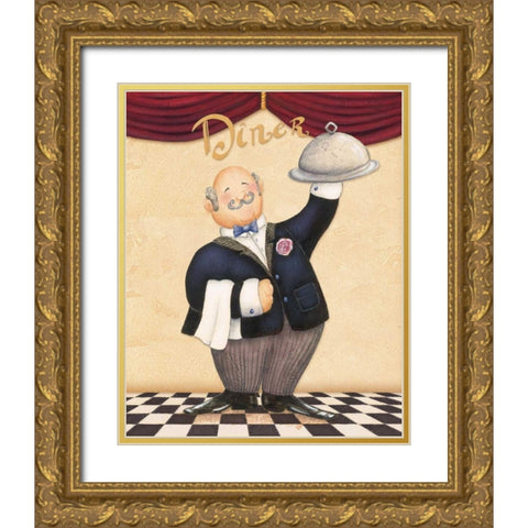 The Waiter - Diner Gold Ornate Wood Framed Art Print with Double Matting by Brissonnet, Daphne
