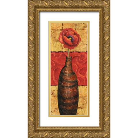 Fleur sur Tuiles I Gold Ornate Wood Framed Art Print with Double Matting by Corbin, Delphine