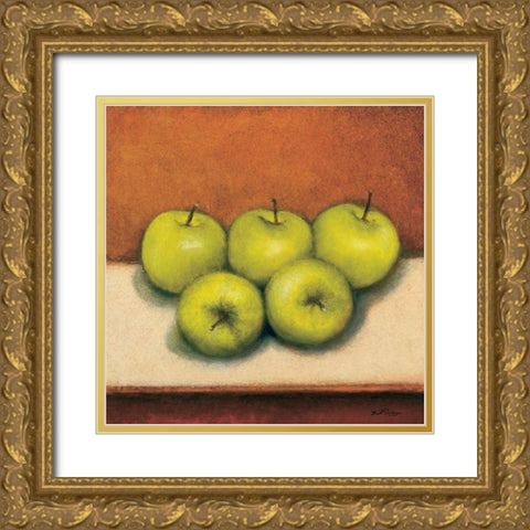 Granny Smith Apples Gold Ornate Wood Framed Art Print with Double Matting by Creevy, Bill