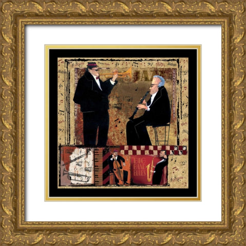 Jazz Trumpet Gold Ornate Wood Framed Art Print with Double Matting by CW Designs Inc.
