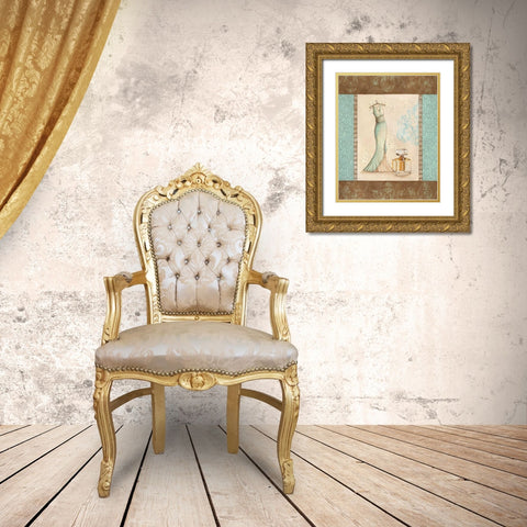 Aqua Fashion I Gold Ornate Wood Framed Art Print with Double Matting by Devereux, Sophie