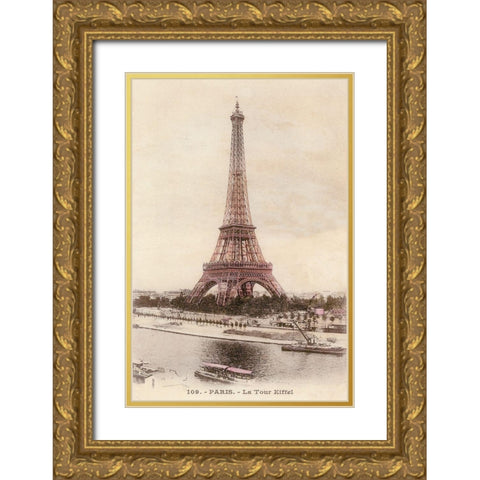 Vintage Eiffel Tower Gold Ornate Wood Framed Art Print with Double Matting by Devereux, Sophie