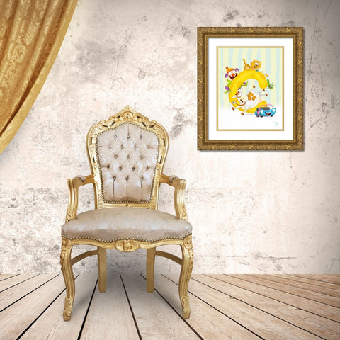 Curly C Gold Ornate Wood Framed Art Print with Double Matting by Blue Fish