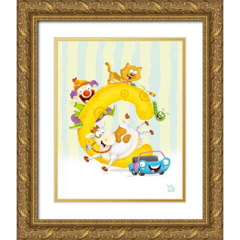 Curly C Gold Ornate Wood Framed Art Print with Double Matting by Blue Fish