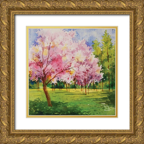 Cherry Blooms I Gold Ornate Wood Framed Art Print with Double Matting by Blue Fish