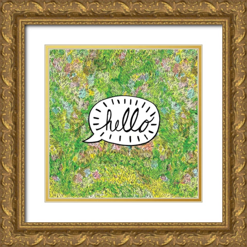 Hello Gold Ornate Wood Framed Art Print with Double Matting by Frazer, Amy