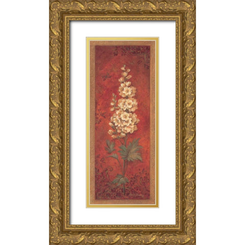 Delphinium Gold Ornate Wood Framed Art Print with Double Matting by Gladding, Pamela