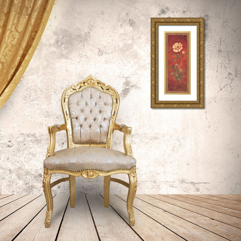 Rose with Babys Breath Gold Ornate Wood Framed Art Print with Double Matting by Gladding, Pamela