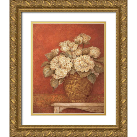 Villa Flora Hydrangeas Gold Ornate Wood Framed Art Print with Double Matting by Gladding, Pamela