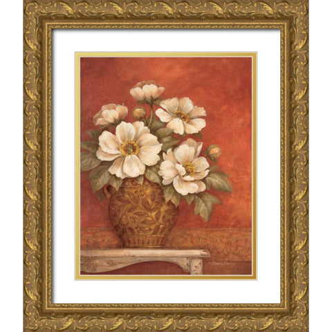 Villa Flora Peonies Gold Ornate Wood Framed Art Print with Double Matting by Gladding, Pamela