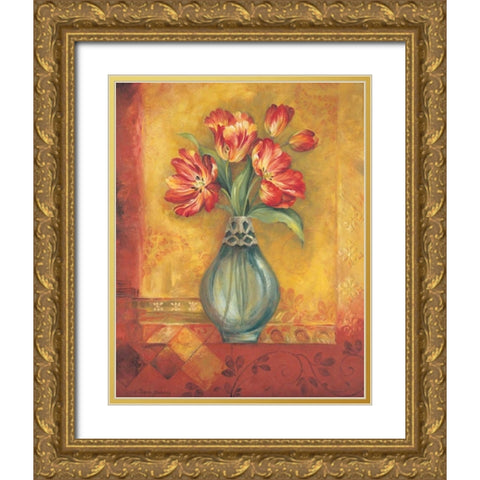 Pandoras Tulips Gold Ornate Wood Framed Art Print with Double Matting by Gladding, Pamela