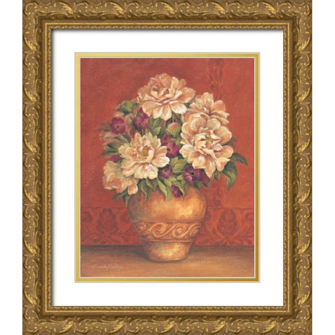 Tuscan Peonies Gold Ornate Wood Framed Art Print with Double Matting by Gladding, Pamela