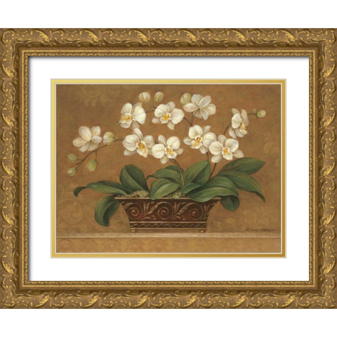 Orchid Tapestry Gold Ornate Wood Framed Art Print with Double Matting by Gladding, Pamela