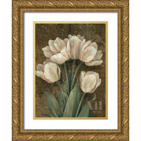 Petit Jardin Tulips Gold Ornate Wood Framed Art Print with Double Matting by Gladding, Pamela