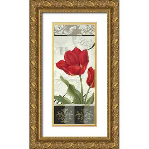 Etude en Rouge Panel II Gold Ornate Wood Framed Art Print with Double Matting by Gladding, Pamela
