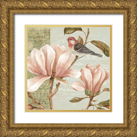 Magnolia Collage I Gold Ornate Wood Framed Art Print with Double Matting by Gladding, Pamela
