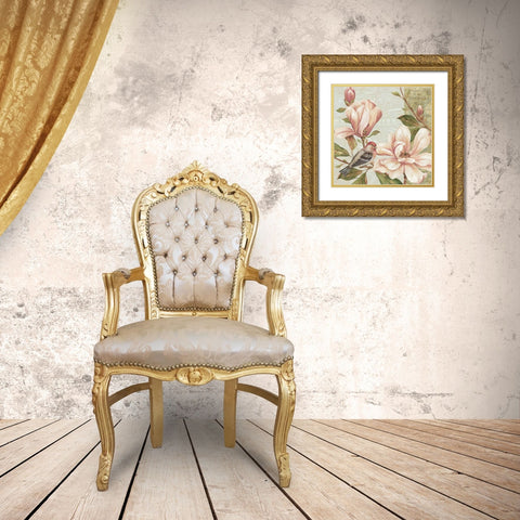 Magnolia Collage II Gold Ornate Wood Framed Art Print with Double Matting by Gladding, Pamela