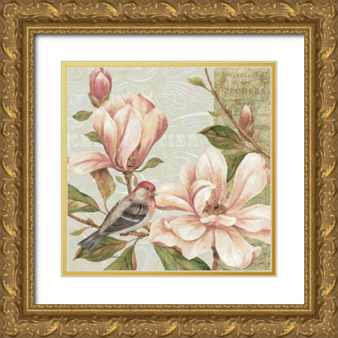 Magnolia Collage II Gold Ornate Wood Framed Art Print with Double Matting by Gladding, Pamela