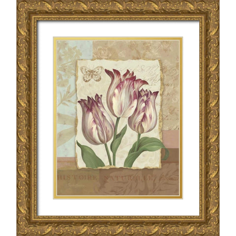 Flower Trio I Gold Ornate Wood Framed Art Print with Double Matting by Gladding, Pamela