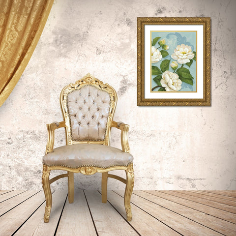 Camellias Gold Ornate Wood Framed Art Print with Double Matting by Gladding, Pamela