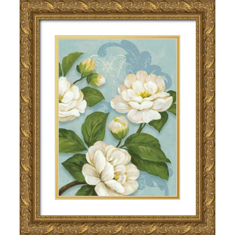 Camellias Gold Ornate Wood Framed Art Print with Double Matting by Gladding, Pamela