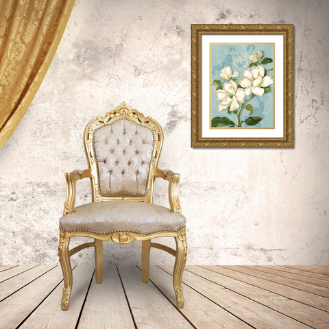 Magnolias Gold Ornate Wood Framed Art Print with Double Matting by Gladding, Pamela