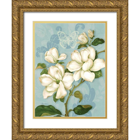 Magnolias Gold Ornate Wood Framed Art Print with Double Matting by Gladding, Pamela