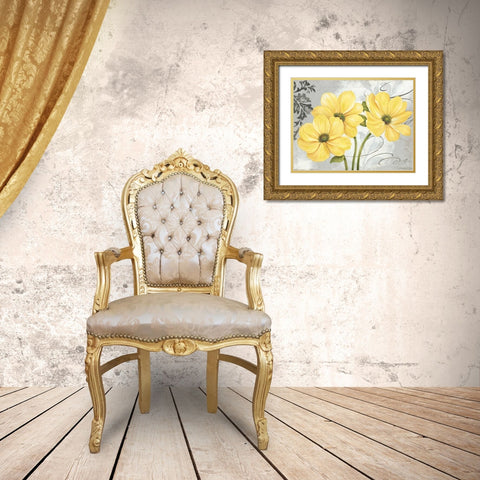 Colori Yellow I Gold Ornate Wood Framed Art Print with Double Matting by Gladding, Pamela