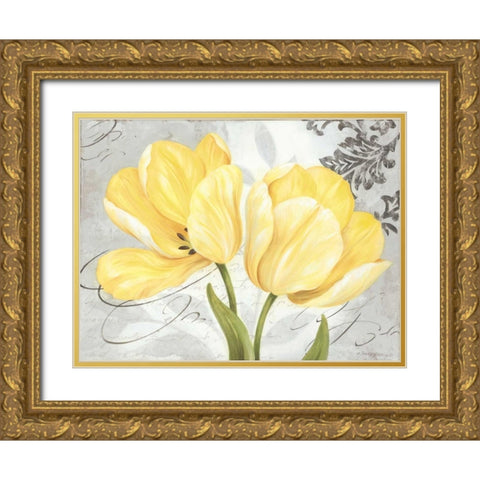 Colori Yellow II Gold Ornate Wood Framed Art Print with Double Matting by Gladding, Pamela