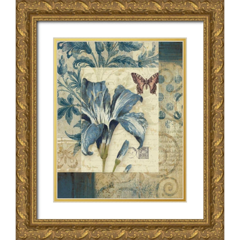 Blue Moods Lily Gold Ornate Wood Framed Art Print with Double Matting by Gladding, Pamela