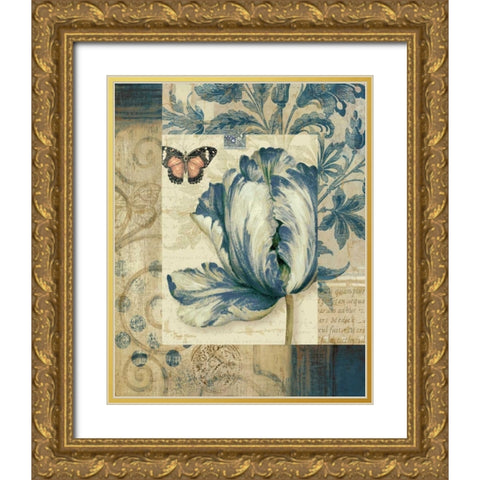 Blue Moods Tulip Gold Ornate Wood Framed Art Print with Double Matting by Gladding, Pamela