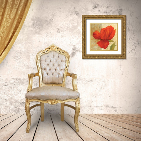 Papaver I Gold Ornate Wood Framed Art Print with Double Matting by Gladding, Pamela