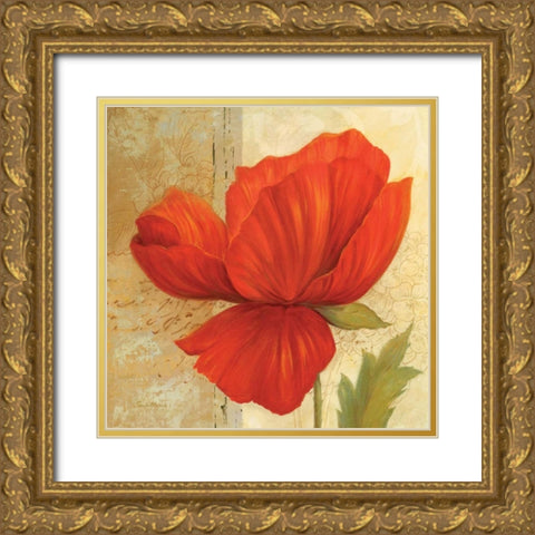 Papaver I Gold Ornate Wood Framed Art Print with Double Matting by Gladding, Pamela