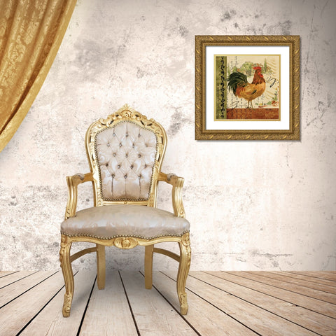 Viva Italia Roosters III Gold Ornate Wood Framed Art Print with Double Matting by Gladding, Pamela