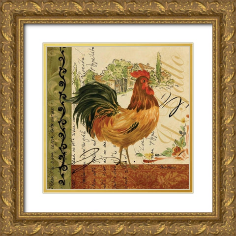 Viva Italia Roosters III Gold Ornate Wood Framed Art Print with Double Matting by Gladding, Pamela