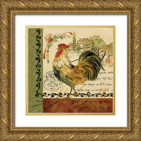 Viva Italia Roosters IV Gold Ornate Wood Framed Art Print with Double Matting by Gladding, Pamela