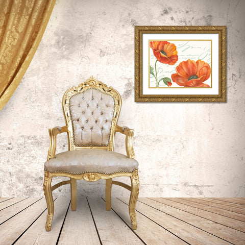Orange Poppies I Gold Ornate Wood Framed Art Print with Double Matting by Gladding, Pamela