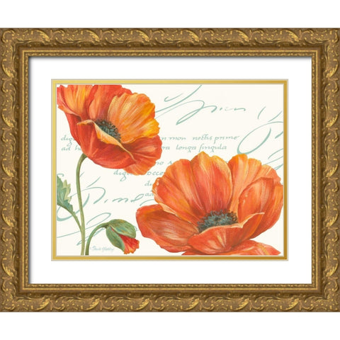 Orange Poppies I Gold Ornate Wood Framed Art Print with Double Matting by Gladding, Pamela