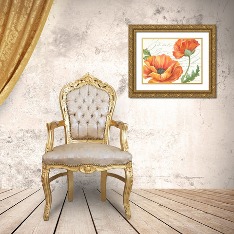Orange Poppies II Gold Ornate Wood Framed Art Print with Double Matting by Gladding, Pamela