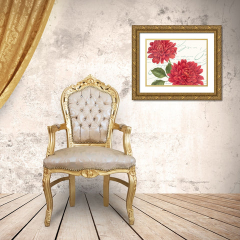 Red Dahlias Gold Ornate Wood Framed Art Print with Double Matting by Gladding, Pamela